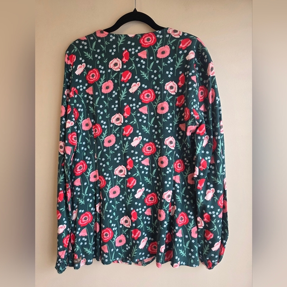 Matilda Jane Teal Floral V-Neck Blouse with Pink & Red Flowers - Picture 10 of 11